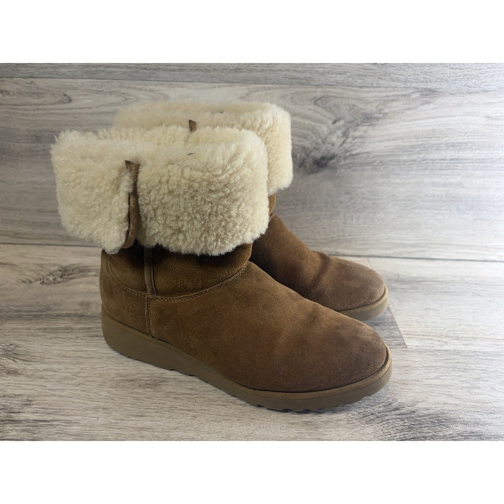 UGG Amie Chestnut Suede Shearling‎ Slim Profile Mid Calf Boots Women's Size 9